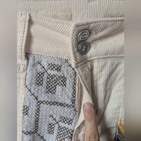 NWT Anthropologie Pilcro Corduroy Embroidered Pants - Size 26 - Picture 6 of 10